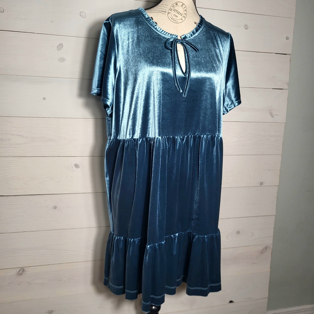Lauren Conrad Dress Velvet Velour Tunic Tiered BOHO Cottagecore.
